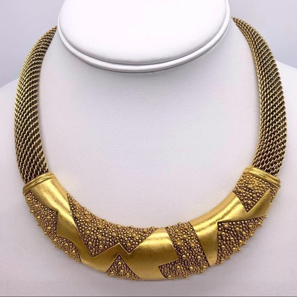 Monet Vintage Modernist Gold Bar & Mesh Collar Necklace - Picture 2 of 7